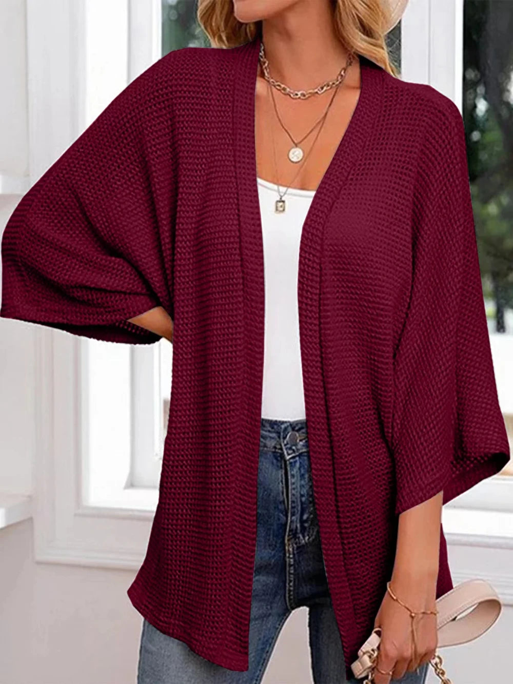 Waffle Knit Plus Size Cardigan