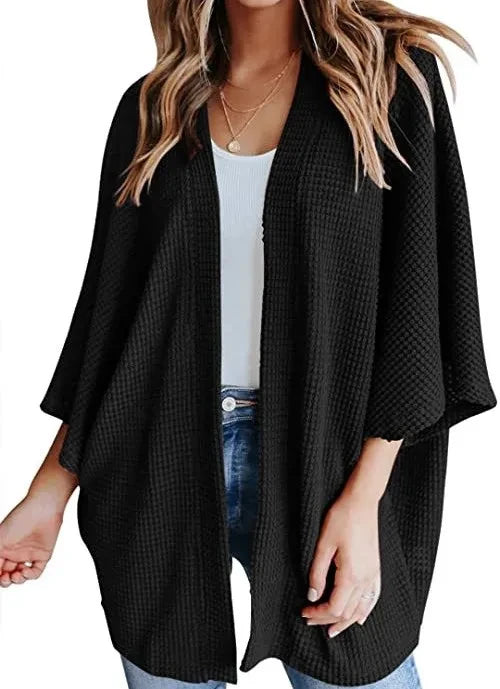 Waffle Knit Plus Size Cardigan