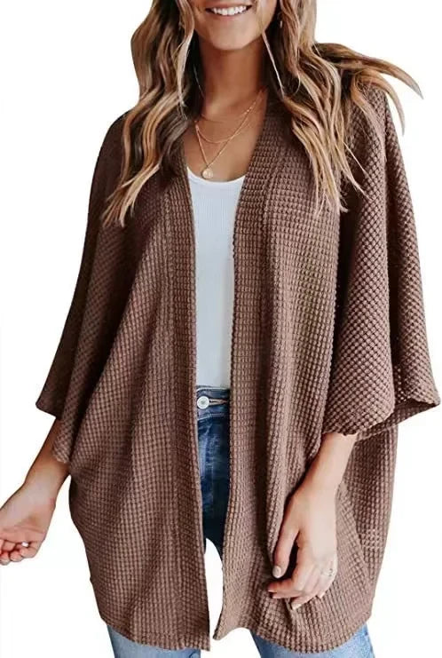 Waffle Knit Plus Size Cardigan