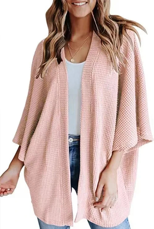 Waffle Knit Plus Size Cardigan