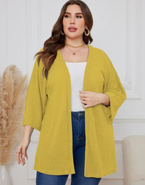 Waffle Knit Plus Size Cardigan
