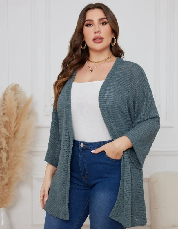 Waffle Knit Plus Size Cardigan