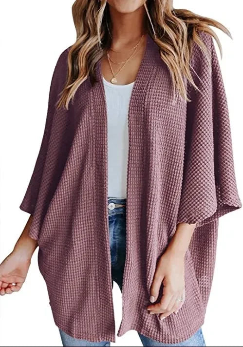 Waffle Knit Plus Size Cardigan