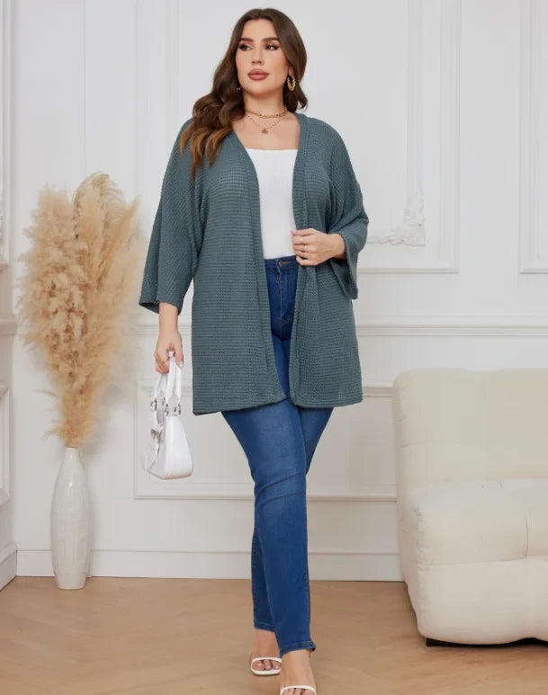 Waffle Knit Plus Size Cardigan